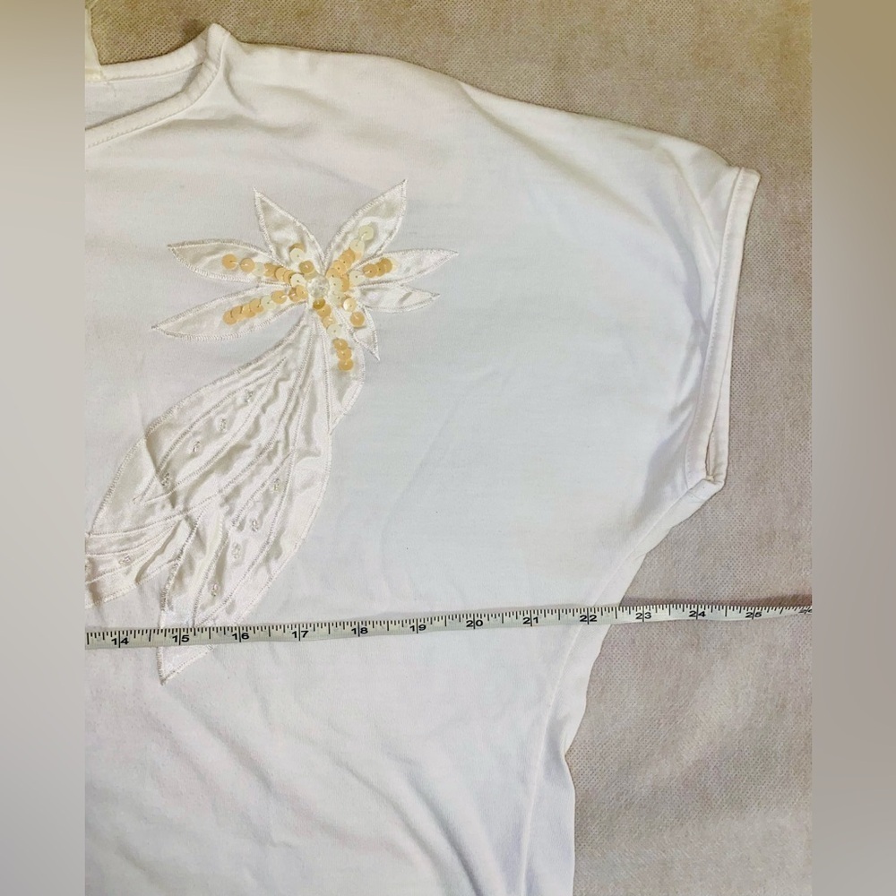 White T-Shirt with Floral Embroidery - Picture 3 of 5
